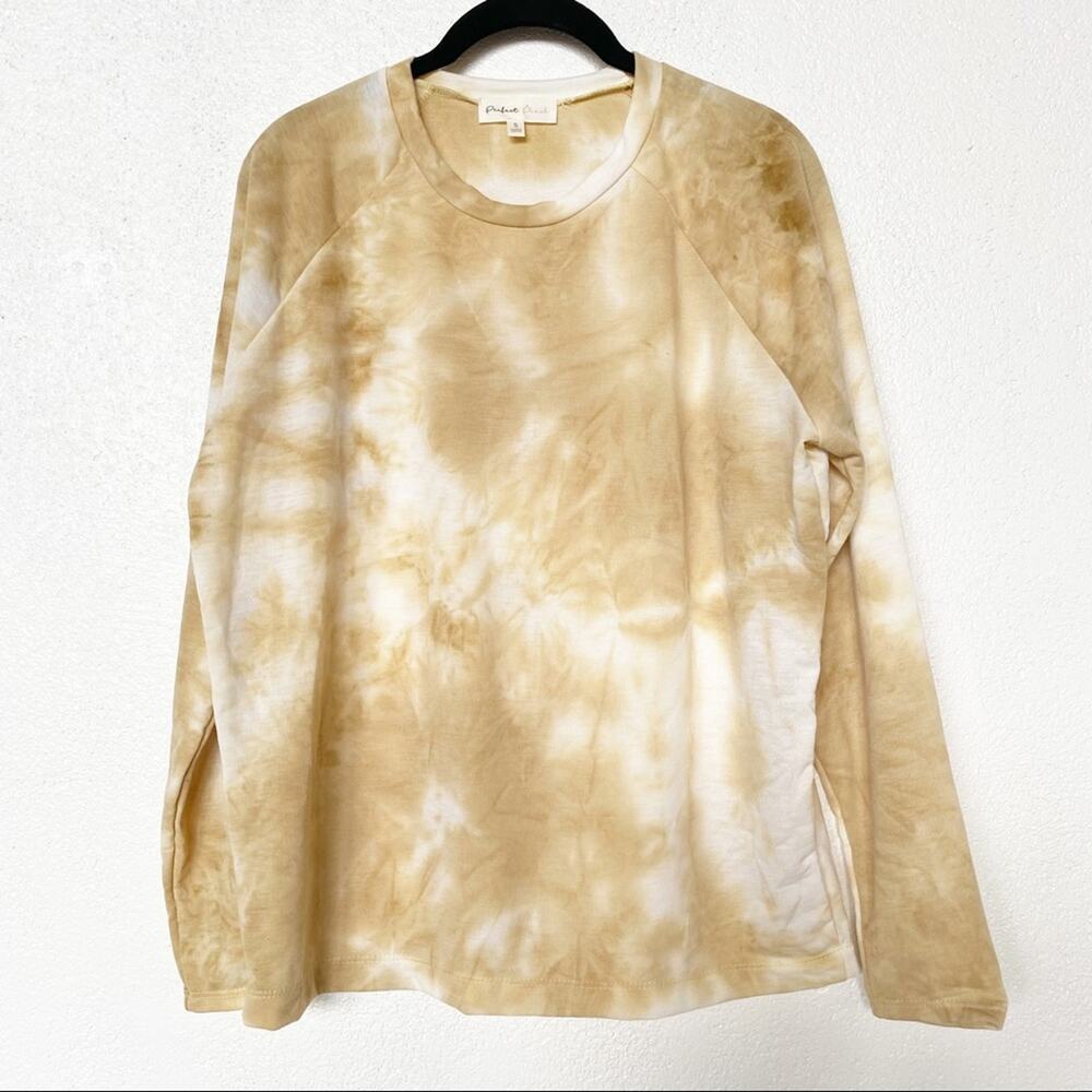 Perfect Peach Yellow Tie Dye Crew Neck Long Sleeve Top Size Small